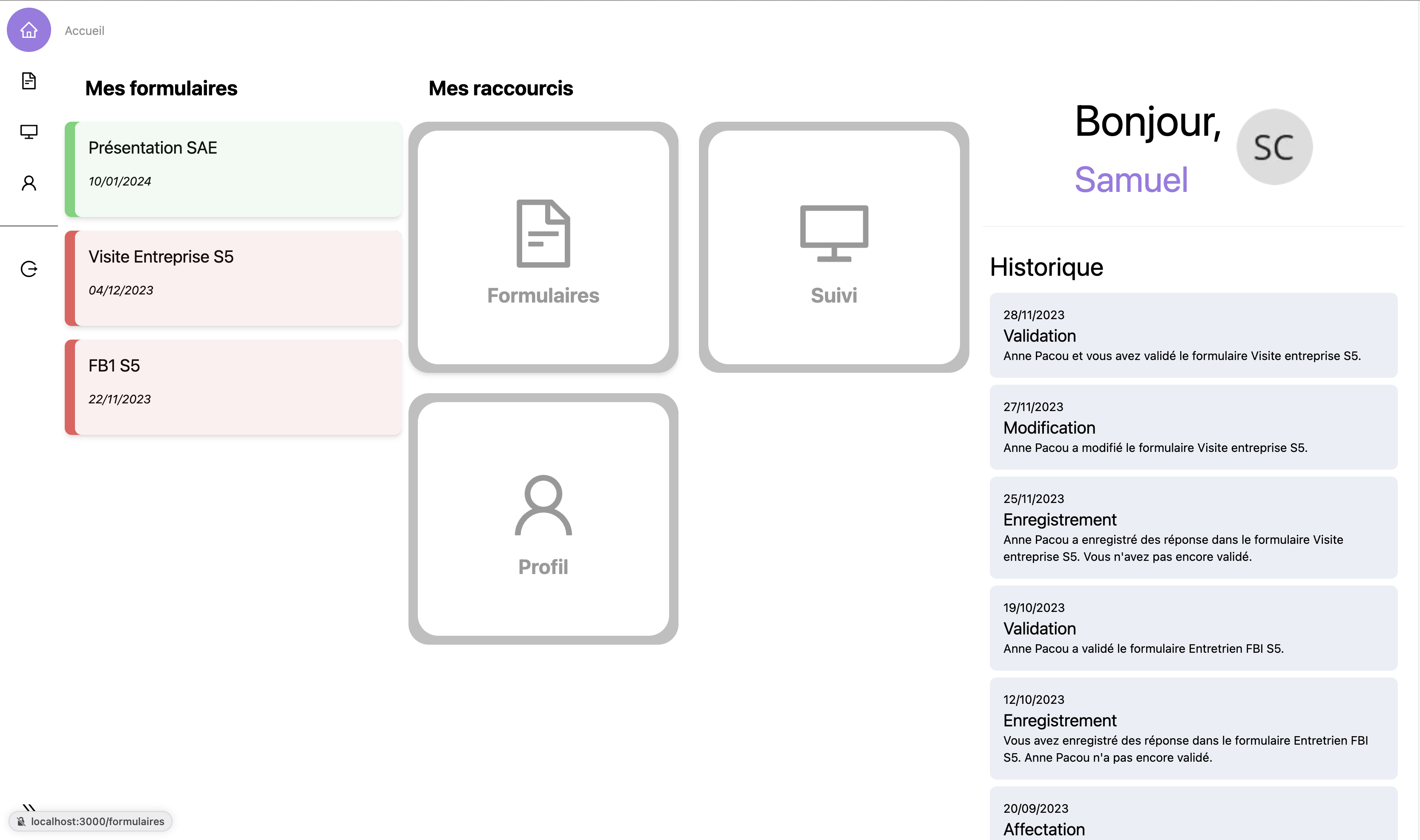 Dashboard Student Page